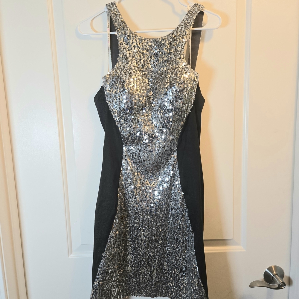 Silver and Black Sequin Dress